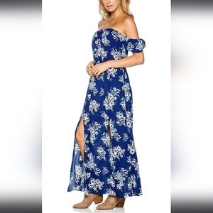 LUCY LOVE Dream On Maxi Dress Batik Off-Shoulder Front Slits Women's Siz…